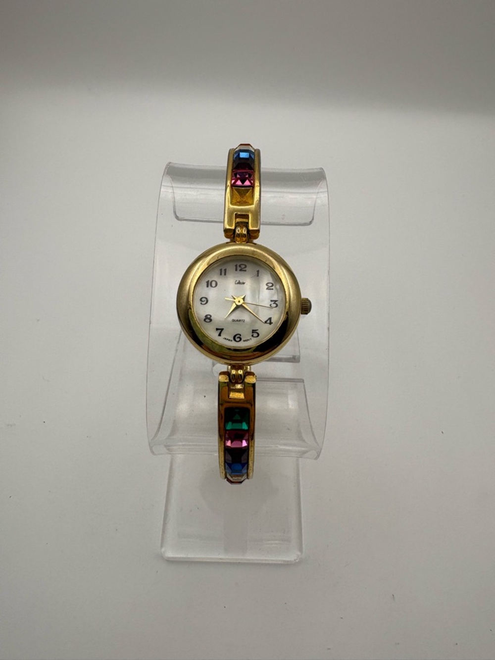 Collezio Gold-Tone Women's Bangle Watch with Multicolor Gem Accents‎ Works!